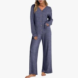 ANRABESS 2-Piece Lounge Set NEW Heather Blue Size L Cardigan & Pants